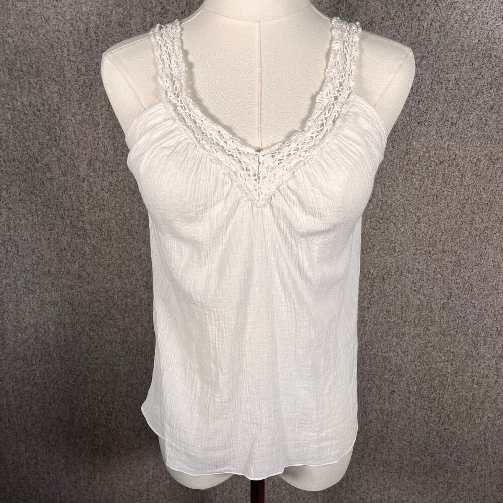 Y2K VTG 90s Cottage Core Dainty White Tank Top Boho Festival Costal Women's XS